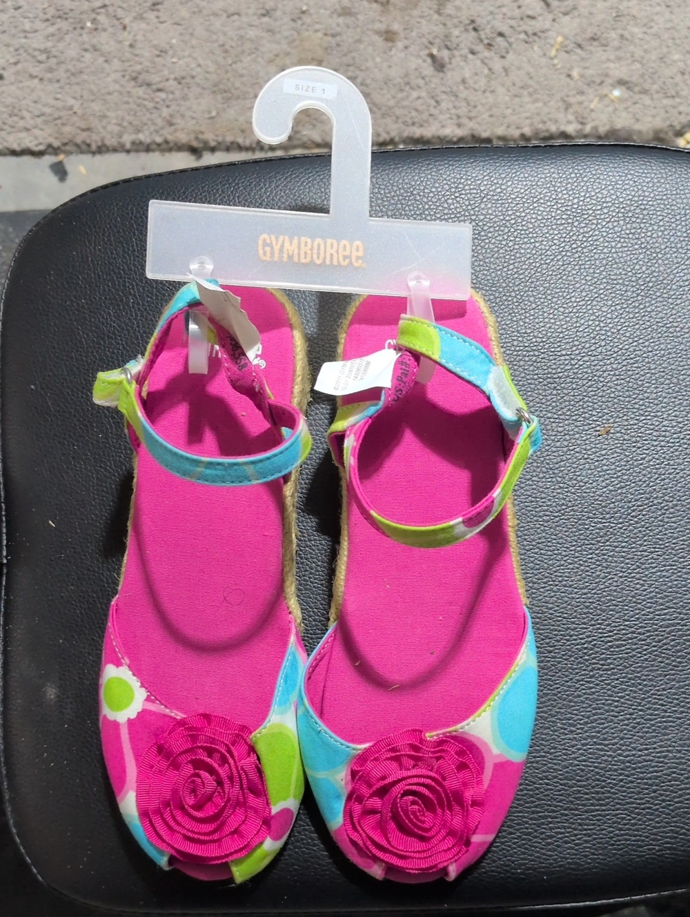 Gymboree Bright Pink Floral Rosette Ankle-Strap Sandals